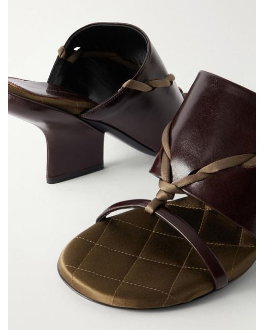 Dries Van Noten Brown Satin-Trimmed Leather Mules