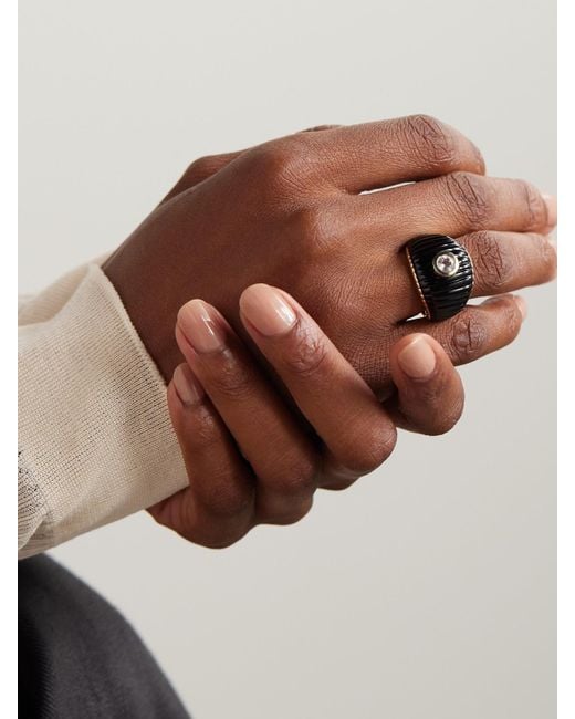 Yvonne Léon Natural Bague 9-Karat, Onyx And Topaz Ring