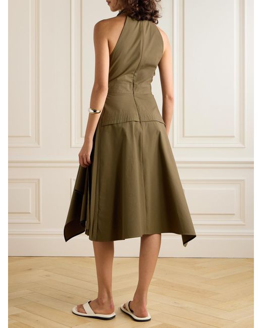 Proenza Schouler Green Yoko Pleated Cotton-Blend Poplin Dress