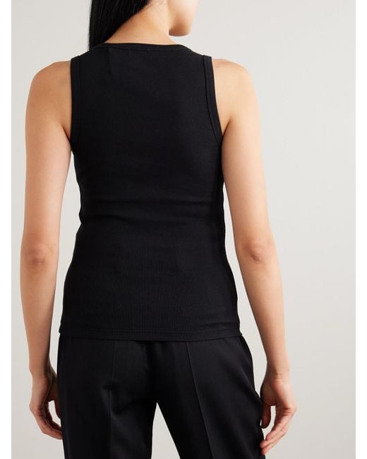 Burberry Black Lace-Up Embroidered Ribbed Stretch-Cotton Jersey Tank