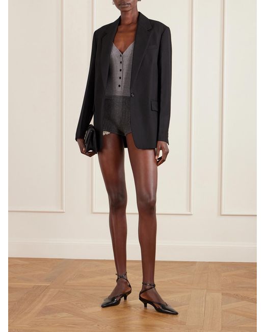 Magda Butrym Gray Crochet-Trimmed Knitted Cashmere Shorts
