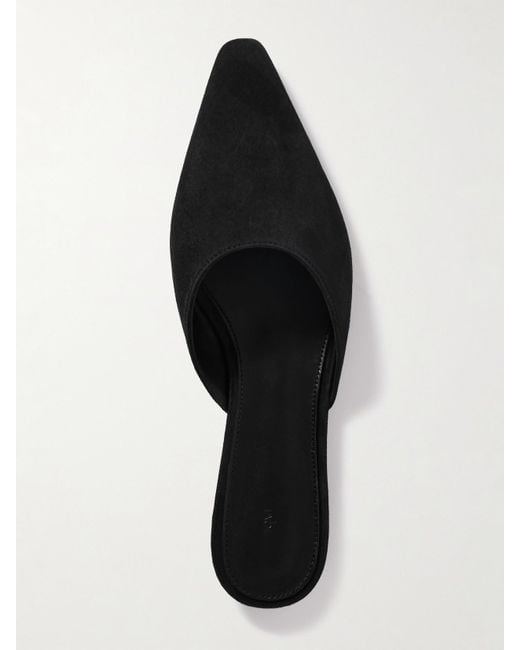 TOVE White Pheby Point-Toe Suede Mules