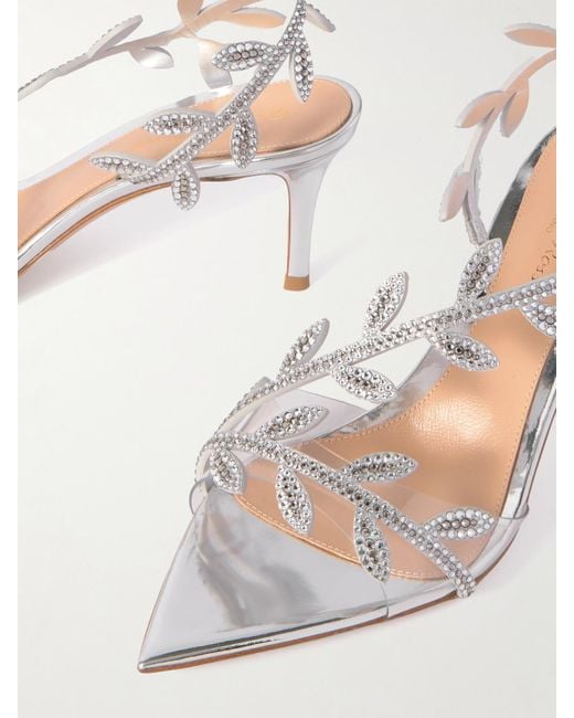 Gianvito Rossi White Flavia 70 Slingback-Sandalen Aus Metallic-Leder Und Pvc Mit Kristallen