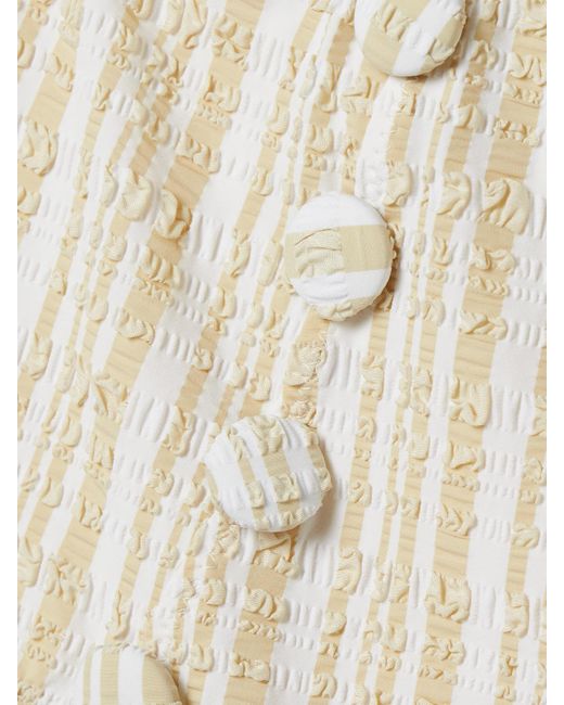 Lisa Marie Fernandez White Button-Embellished Striped Seersucker Bikini
