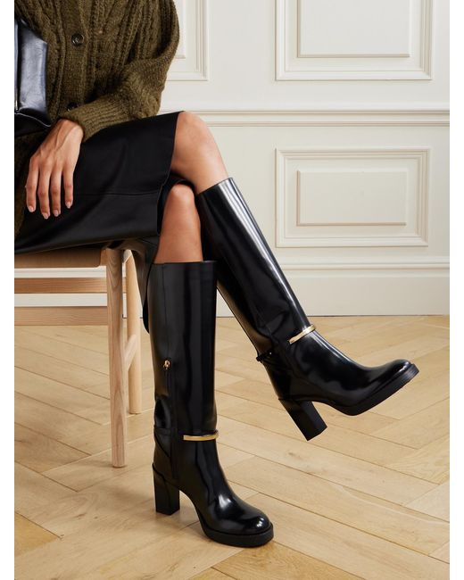 Tod's Black Gomma Embellished Leather Knee Boots
