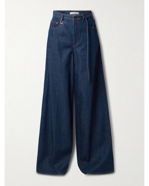 Zimmermann Blue Illuminate Belted High-Rise Wide-Leg Jeans
