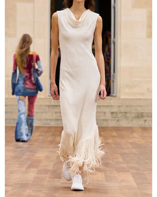 Gabriela Hearst White Awar Fringed Silk-Bouclé Maxi Dress