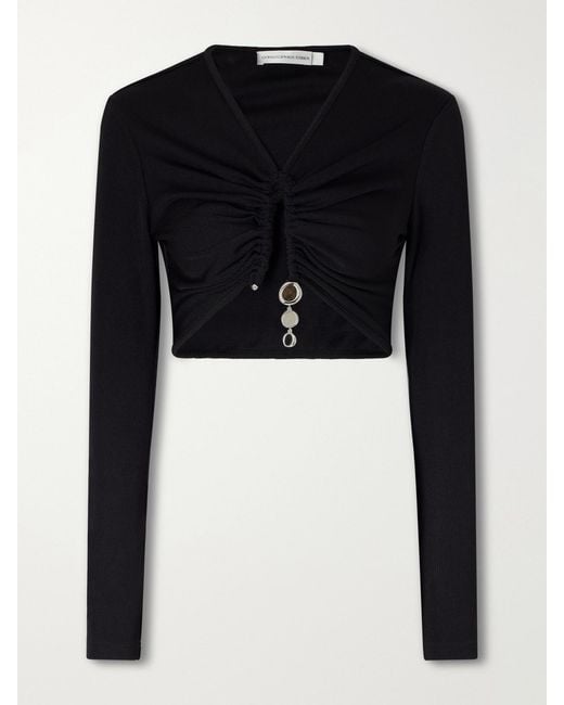 Christopher Esber Black Droplet Crystal-Embellished Ribbed Blouse