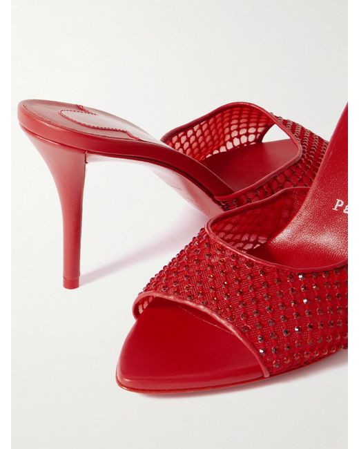 Christian Louboutin Red Apostropha 80 Crystal-Embellished Leather-Trimmed Mesh Mules