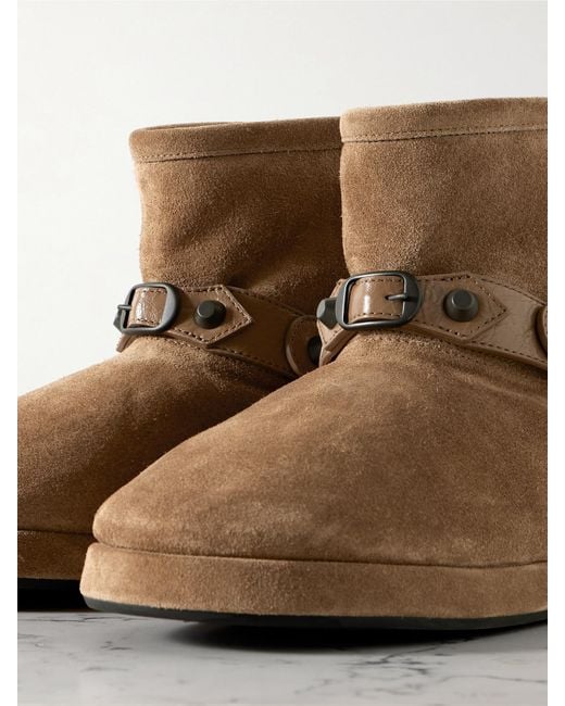 Balenciaga Brown Alaska Ankle Boots Aus Veloursleder Mit Fleecefutter, Lederbesätzen Und Nieten