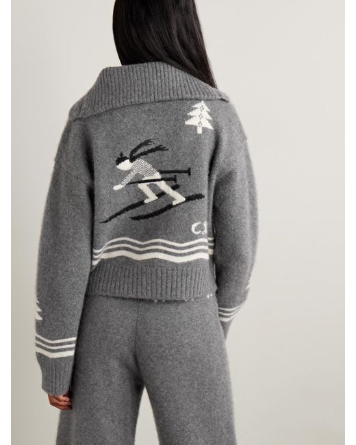 Calle Del Mar Gray Intarsia-Knit Cashmere Cardigan