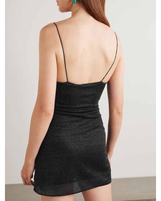 Oseree Black Lumière Cutout Embroidered Metallic Stretch-Knit Mini Dress