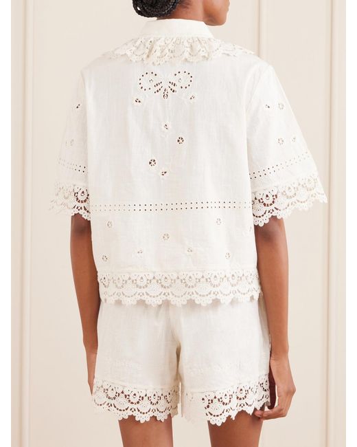 SKALL White Talia Broderie Anglaise Cotton And Linen-Blend Shirt