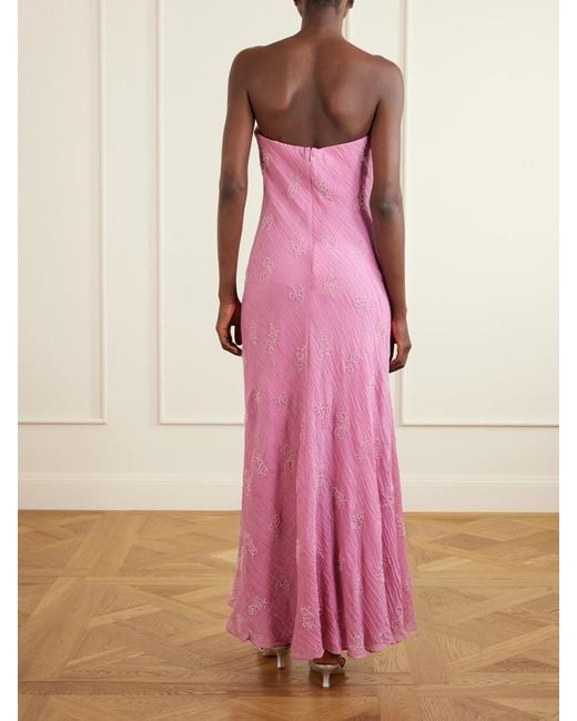 Staud Pink Cassie Strapless Bead-Embellished Crinkled Modal-Blend Organza Maxi Dress