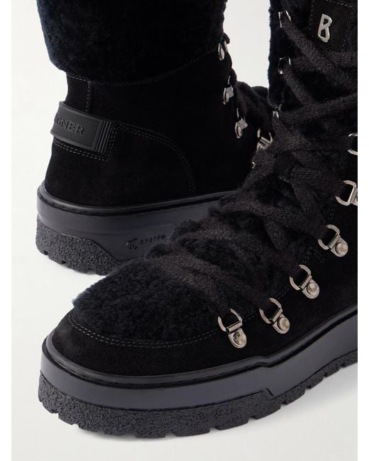 Bogner Black Calgary Shearling-Trimmed Suede Ankle Boots