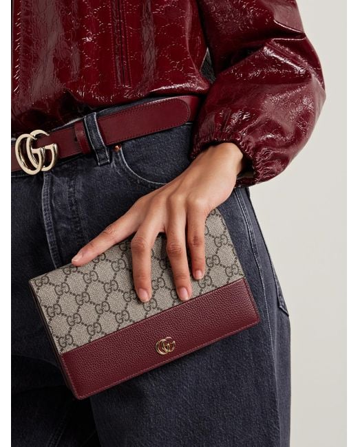 Gucci Brown Petite Marmont Leather And Logo-Print Coated-Canvas Wallet