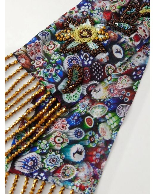 Dries Van Noten Blue Floral-Print Fringed Scarf