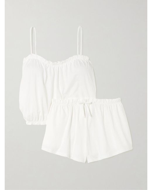Skin White Celeste Ruffled Organic Pima Cotton-Jersey Pajama Set