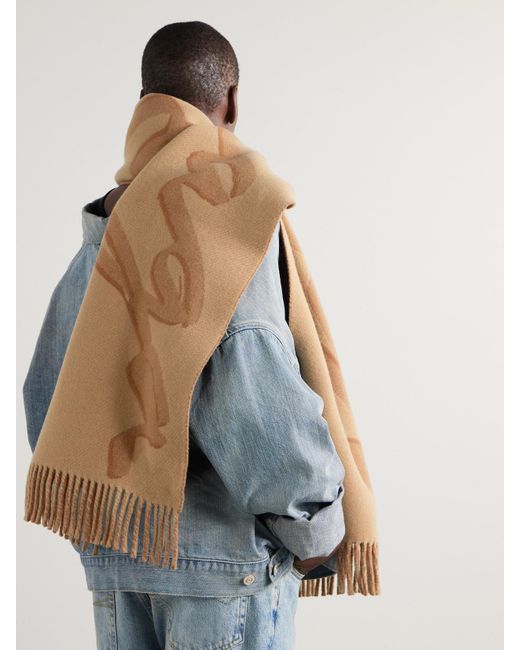 Balenciaga Brown Fringed Printed Wool And Cashmere-Blend Scarf