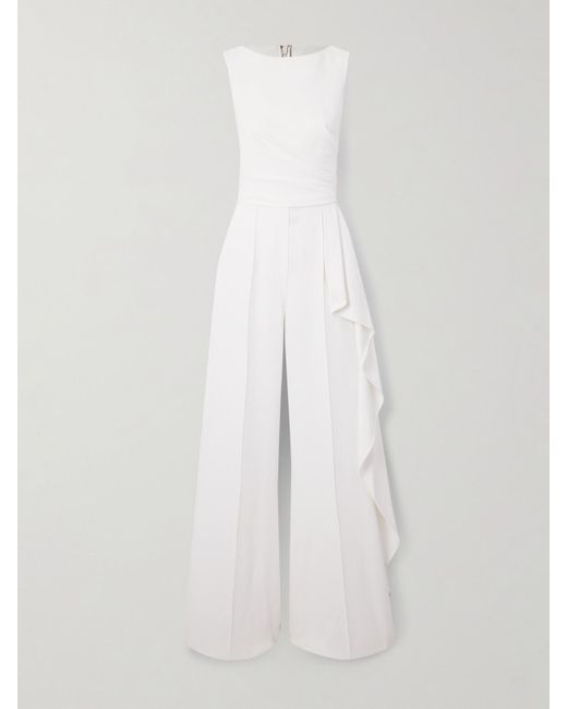 Elie Saab White Draped Cady Jumpsuit