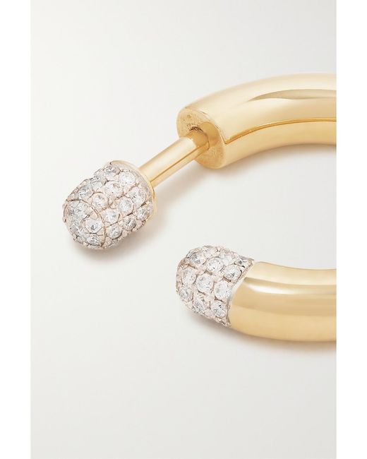 Rainbow K Metallic Small Tube 9-Karat Diamond Single Hoop Earring