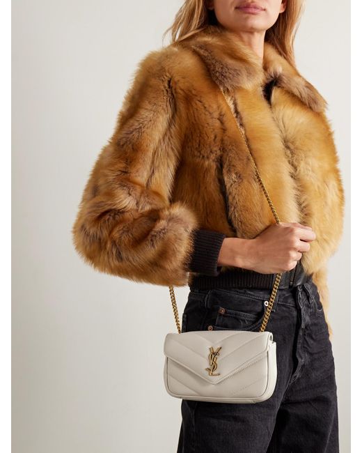 Saint Laurent Natural Loulou Schultertasche Aus Gestepptem Leder