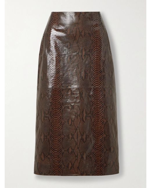 Dodo Bar Or Brown Alex Snake-Effect Leather Midi Skirt