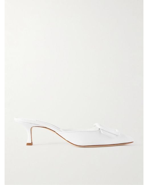 Manolo Blahnik Natural Maysale 50 Mules Aus Leder Mit Schnalle