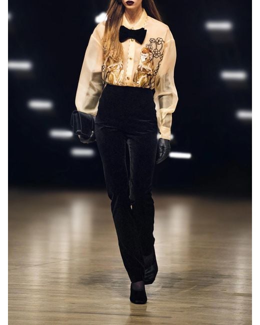 Khaite Black Ryden Wool-Blend Velvet Straight-Leg Pants