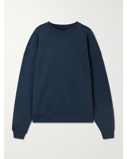 Anine Bing Blue Miles Embroidered Cotton-Jersey Sweatshirt