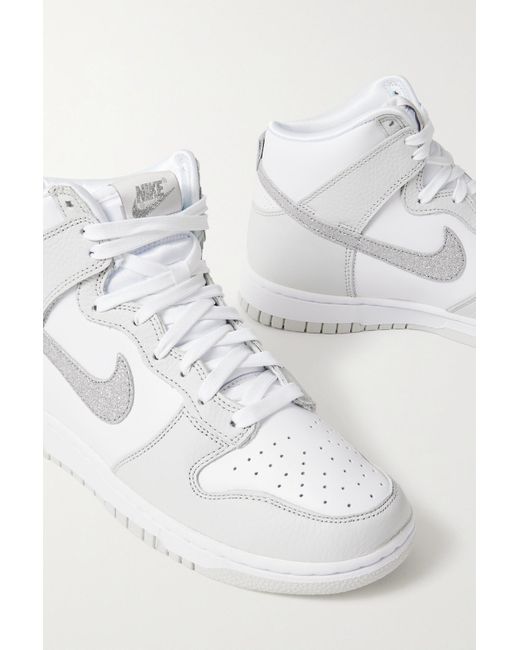 Nike Dunk High Glittered Leather Sneakers in White | Lyst