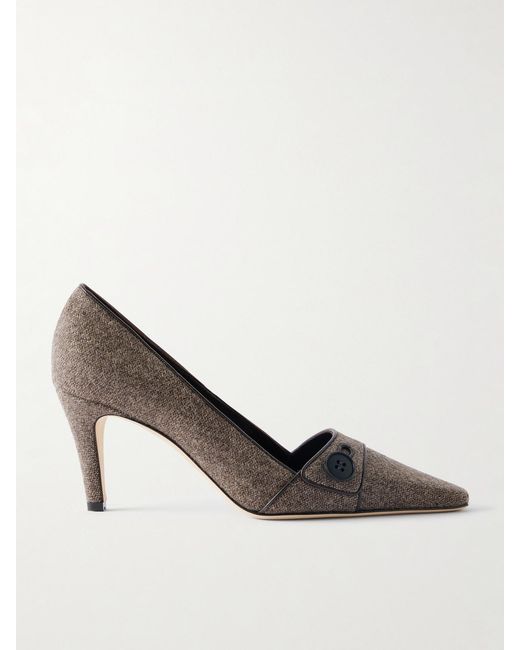 Manolo Blahnik Brown Lulamae 70 Leather-Trimmed Tweed Pumps