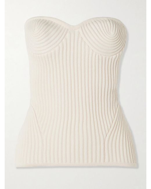 Jean Paul Gaultier Natural Paneled Ribbed Wool-Blend Bustier Top