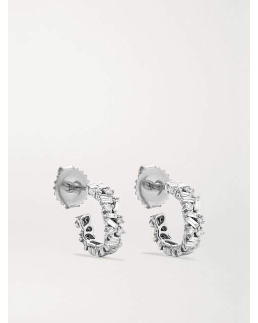 Suzanne Kalan White Shimmer 18-Karat Diamond Hoop Earrings