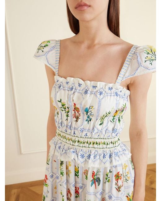 Farm Rio White Tropical Porcelain Printed Cotton-Poplin Maxi Dress