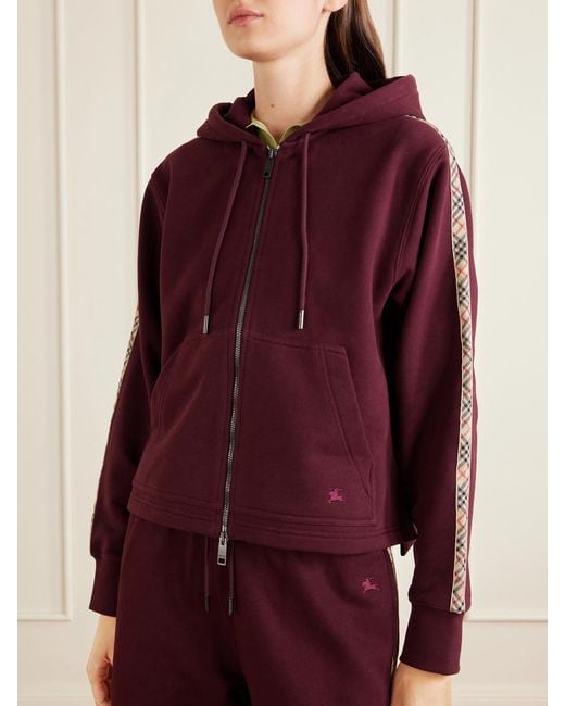 Burberry Purple Harper Checked Cotton-Jersey Zip-Up Hoodie