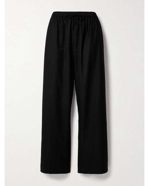 The Row Black Hubert Wool-Twill Wide-Leg Pants