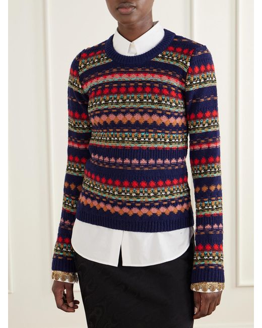 Dries Van Noten Blue Intarsia Wool Sweater