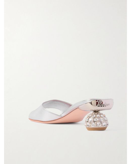 Roger Vivier Natural Embellished Metallic Leather Mules
