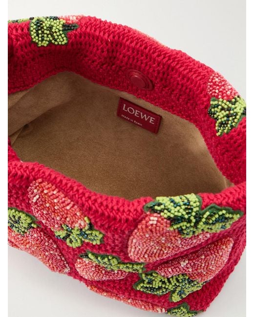 Loewe Red Paula's Ibiza Flamenco Leather-Trimmed Beaded Clutch Bag