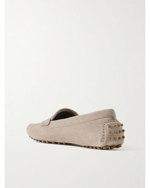 Brunello Cucinelli Natural Loafers Aus Veloursleder Mit Zierperlen