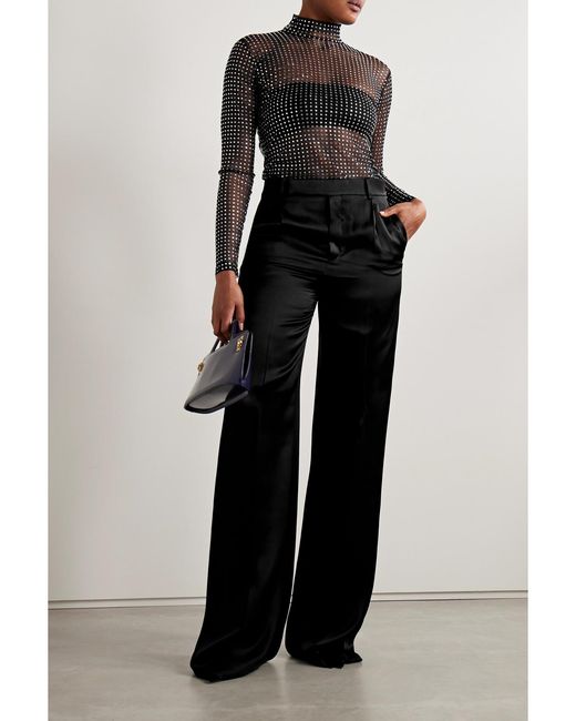 A.L.C. Black James Crystal-Embellished Mesh Turtleneck Top