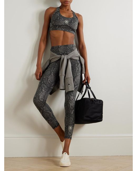 Adidas By Stella McCartney Gray Power Impact Sport-Bh Aus Recyceltem Stretch-Material Mit Schlangenprint