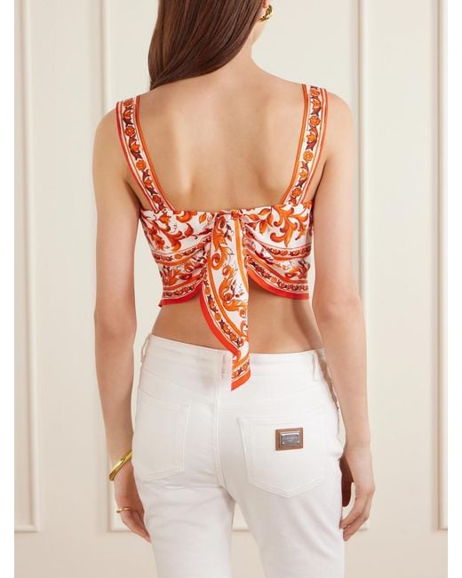 Dolce & Gabbana Orange Printed Silk Top