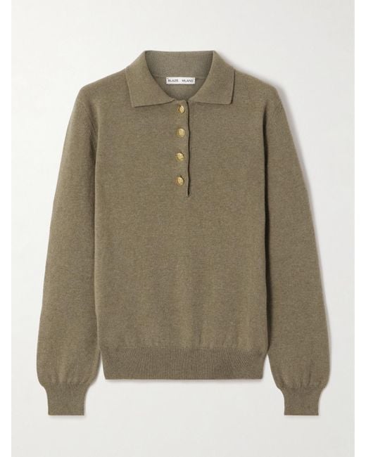 Blazé Milano Green Highland Pullover Aus Einer Woll-Kaschmirmischung Mit Polokragen