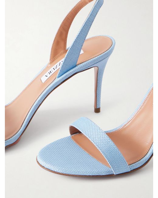 Aquazzura Blue So Nude 85 Raffia Slingback Sandals