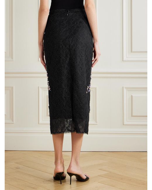 Costarellos Black Vivi Embellished Corded Lace Midi Skirt