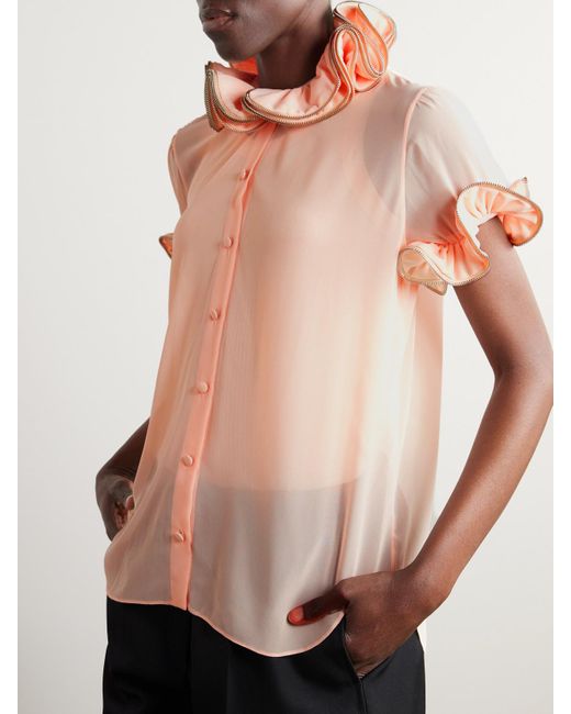 Coperni Pink Bluse Aus Chiffon Mit Rüschen Und Reißverschlüssen
