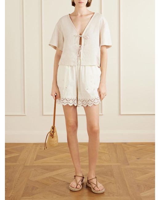 Muuñ White Nina Leather-Trimmed Raffia Shoulder Bag