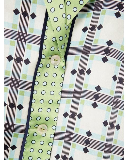 Olivia Von Halle Green Zelda Printed Silk-Satin Pajamas